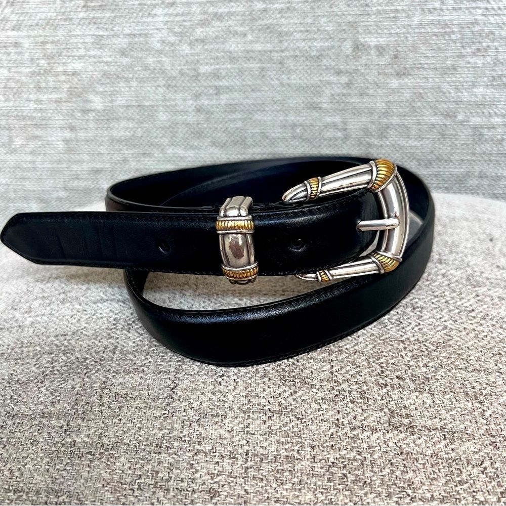 Vintage Fossil Black Leather Belt With Ornate Buckle